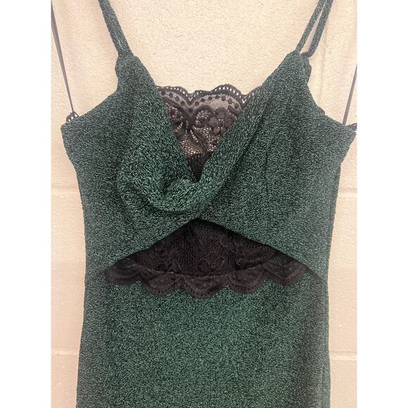 New nwt Current Air XS Green Black Twist Front Lace Inset Sleeveless Midi Dress - Picture 5 of 9